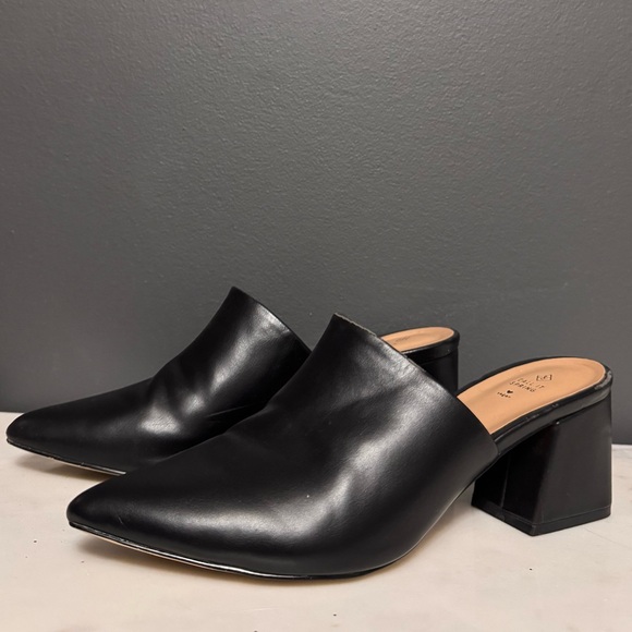 Call It Spring Shoes - Spring Black Pointed Mule Block Heels